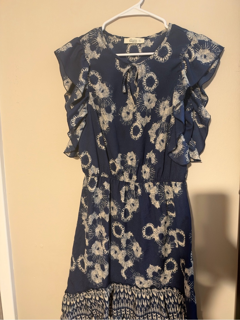 glam Navy and Ivory Floral Girls Dress